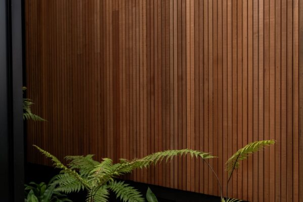 Garden planting with ferns and timber garden edging in Christchurch