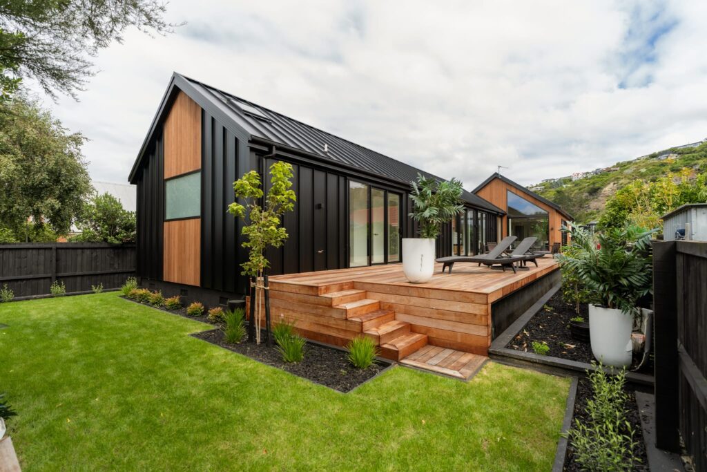 Outdoor decking, garden planting and ready lawn in Christchurch